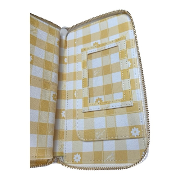 Betsy Johnson Yellow & White Gingham Floral Phone Zip Around Wristlet Wallet - Picture 5 of 6